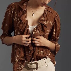 Anthropologie Brown Floral Blouse